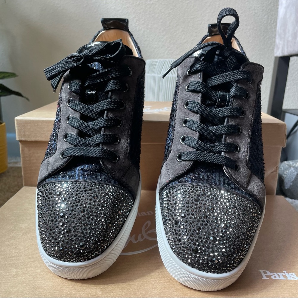 CHRISTIAN LOUBOUTIN Louis Junior Orlato Flat Crystal Tweed Sneakers 42.5 / 9.5